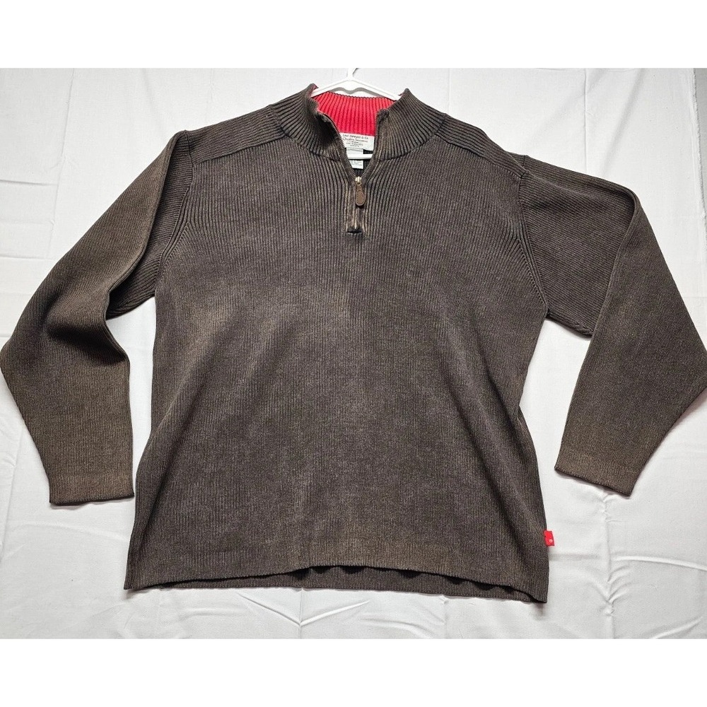 Levi's Strauss & Co Quality Sweaters Mens XL Brown Cotton Chunky Knit 1/4 Zip